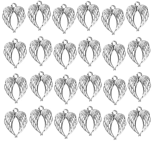 JGFinds Angel Wings Charms - 30 Pack Silver Tone for DIY Jewelry Making Supplies, Small 7/8 Inch Metal Wings for Bracelet, Necklace, Earrings or Arts and Crafts