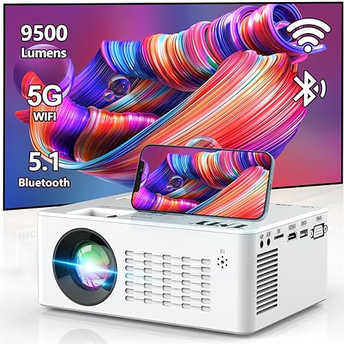 TMY 5G WiFi Projector with Bluetooth 5.1, 9500 Lumens HD Movie Projector, 1080P Supported Mini Projector, Portable Outdoor Projector, Compatible with TV Stick, Phone, Computer, HDMI, USB, AV, TF