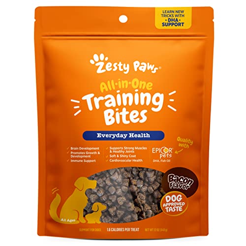 Zesty Paws Training Treats for Dogs & Puppies - Hip, Joint & Muscle Health - Immune, Brain, Heart, Skin & Coat Support - Bites with Fish Oil Omega 3 Fatty Acids with EPA & DHA - Bacon Flavor - 12oz…