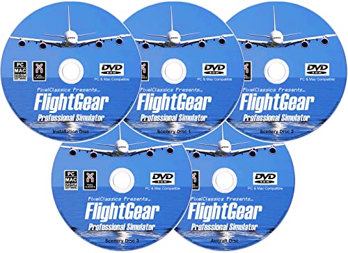 FlightGear Flight Simulator 2023 X Premium DELUXE Edition Flight Sim 5 Disc DVD CD Set Compatible with Microsoft Windows 11 10 8.1 8 7 Vista PC & Mac OS | 600+ Aircraft & FULL Worldwide Scenery!