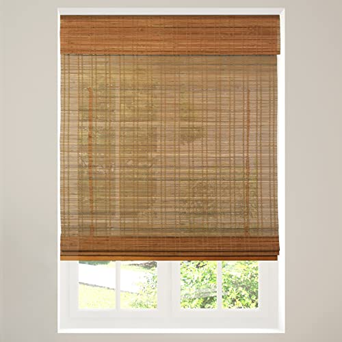 CALYX INTERIORS Cordless Bamboo Roman Shade Blind, Light Filtering, 30.5' W x 48' H, Ceylon Light Russet