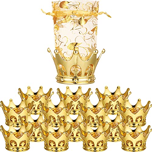 Gold Fillable Crown Goblet with Pouch for Candy Chocolate Cake Dessert Storage Decoration for Prince Princess Baby Shower Birthday Party (15 Pieces)