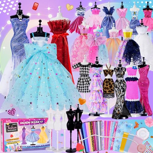 600+Pcs - Fashion Designer Kit for Girls with 5 Mannequins - Creativity DIY Arts and Crafts Kit Educational Toys - Sewing Kit for Kids Ages 8-12 - Teen Girls Kids Birthday Gift Age 6 7 8 9 10 11 12+