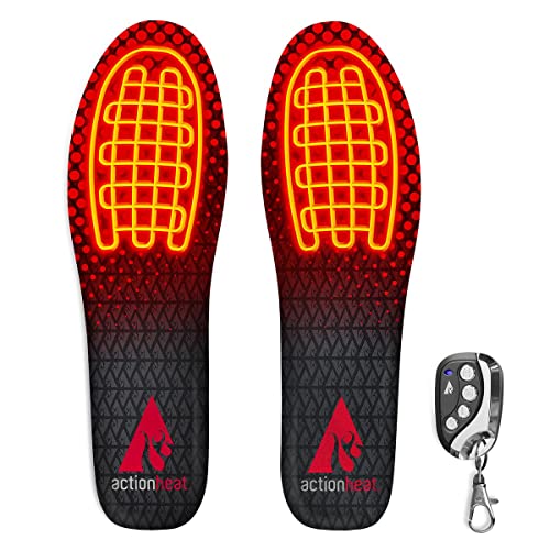 ActionHeat Rechargeable Heated Insoles with Remote – Deodorized, Breathable, Fleece Lined Soft Shell Insoles with Heated Toes L/XL