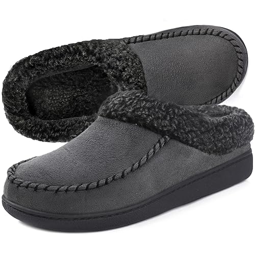 ULTRAIDEAS Men's Nealon Moccasin Clog Slipper, Slip on Indoor/Outdoor House Shoes(Dark Grey, 9-10)