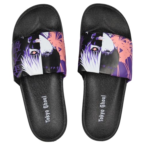 Tokyo Ghoul Men's Ken Kaneki Split Side Adult Slip-On Sandal Slides, Large Black