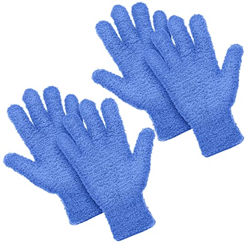 2 Pairs Microfiber Gloves for Plants Dusting Cleaning Glove Mittens House Cars Blinds Dusting (Navy Blue)