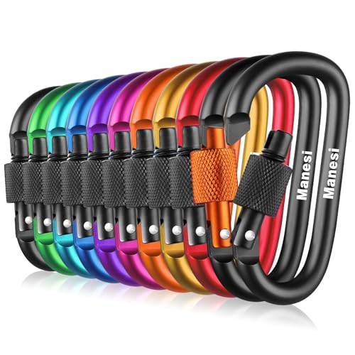 Carabiner Clips with Screw Gate, 10 Pack 3' Aluminum Carabiner D Shape Buckle Pack, Keychain Clip, Spring Snap Key Chain Clip Hook Buckle