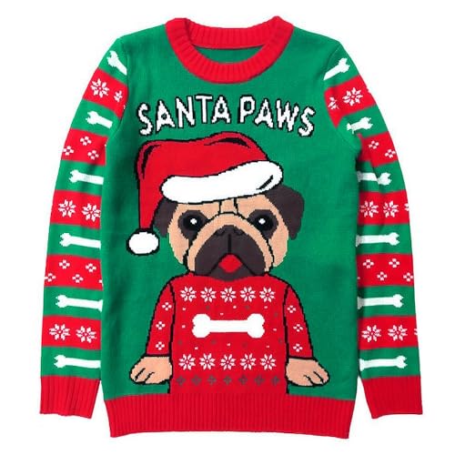 Santa Paws Pug Kids Christmas Ugly Sweater Matching Family Men Women Sweaters Medium Multicolor
