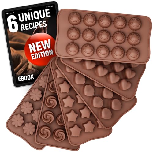 Chocolate Molds Silicone - Set of 6 +Free Recipes eBook - Non-Stick Candy Molds Silicone - Food Grade Silicone Molds for Chocolate Candies