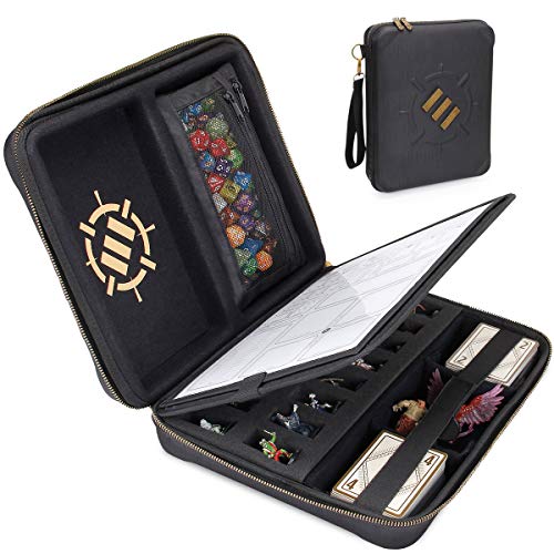 ENHANCE DnD Binder - RPG Organizer Case with Built-in Character Sheet Holder and Erasable Scribe Panel, Dice Rolling Area, Removable Pen Pouch, Miniature Foam Tray, Wrist Strap, and more (Black)