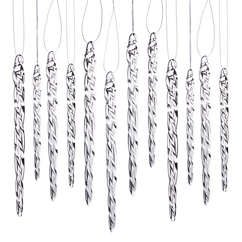 Klikel Glass Icicle Ornaments - Winter Decorations for Christmas Tree - Total 36 Hanging Ornaments - 18 4' and 18 6'