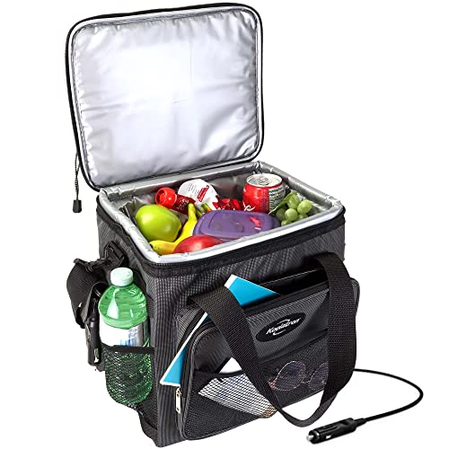 Koolatron Electric Portable Cooler Plug in 12V Car Cooler Bag, 14 qt (13 L) Black/Gray Soft-Sided No Ice Thermo Electric Portable Fridge for Camping, Adjustable Shoulder StrapTravel Road Trips.