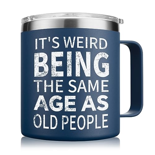 NOWWISH Christmas Gifts for Men - It's Weird Being The Same Age As Old People Coffee Mug - Funny Gifts for Him Husband, Grandpa, Dad, Father on Birthday and Fathers Day (14oz, Navy Blue)