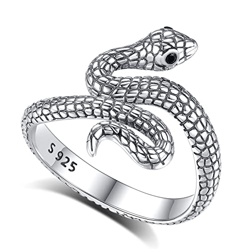 Vito 925 Sterling Silver Snake Rings for Women Girls, Vintage Adjustable Punk Cool Hypoallergenic Snake Rings Jewelry Gift for Birthday Mother's Day