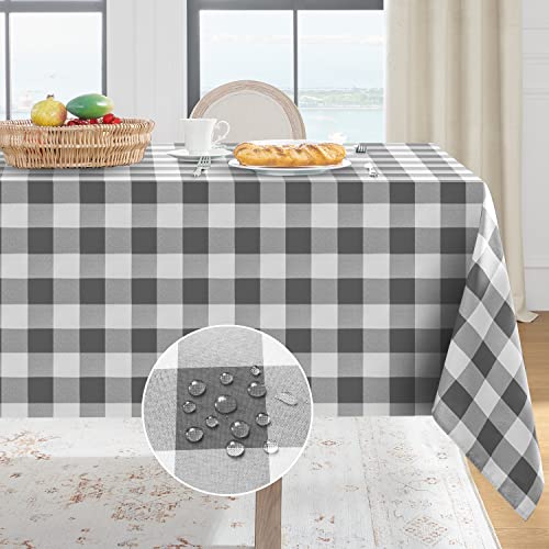 Softalker Gingham Checkered Rectangle Tablecloth - Waterproof Buffalo Plaid Table Cloth Stain Resistant Washable Table Cover for Picnic/Camping/Outdoor - Grey and White, 60 x 84 Inch