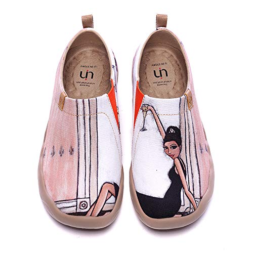 UIN Women's Lightweight Slip Ons Sneakers Fashion Flats French Lady Casual Art Painted Travel Shoes The Little Dress (40)