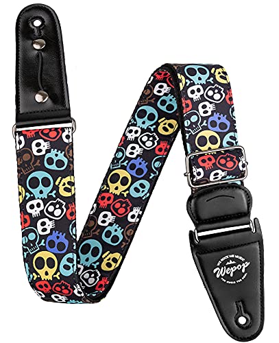 Wepop Guitar Strap, 2'' Width Skull Head Acoustic Strap 3 Picks & 2 Strap locks, Max length 59'', Fits for Electric & Acoustic Guitar, Bass(LS-10