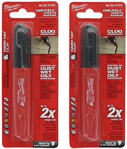 Milwaukee 48-22-3103 Inkzall Chisel Tip Multi Surface Jobsite Marker w/ Water, Oil, and Dust Resistance (2 Pack)
