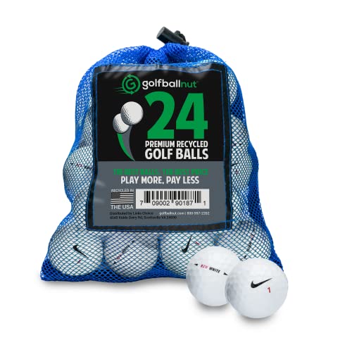 GolfBall Nut Recycled and Used for Nike Brand (3A) Grade Mix White Golf Balls - Reusable Mesh Bag Included (24)