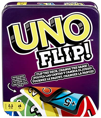 Mattel Games UNO FLIP! Family Card Game, with 112 Cards in a Sturdy Storage Tin, Makes a Great Toy for 7Y+ and Up UNO FLIP! Family Card Game, with 112 Cards in a Sturdy Storage Tin (Amazon Exclusive)