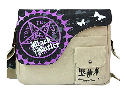 WANHONGYUE Black Butler Anime Canvas Messenger Bag Vintage Crossbody Satchel Shoulder Bags Brown