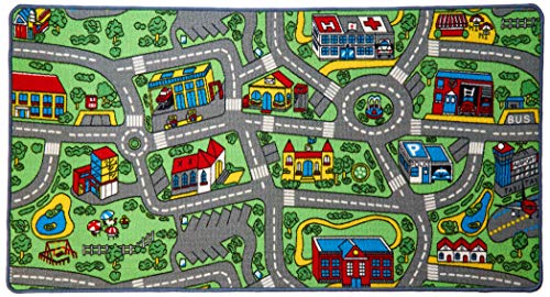 Click N' Play Kids Mat, Large Area Rug for Kid and Toddler Bedroom or Playroom, Perfect as a Classroom Rug, Fun, Educational, Non-Slip Activity Rug for Boys and Girls with a Road for Toy Cars