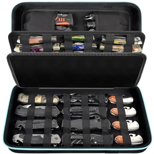 Knife Display Case for 56+ Pocket Knife, Folding Knives Storage Holder, Knife Collection Carrying Box for Tactical, Hunting, EDC, Survival, Camping, Mini Knives, Butterfly Knife Organizer-case only（Black)