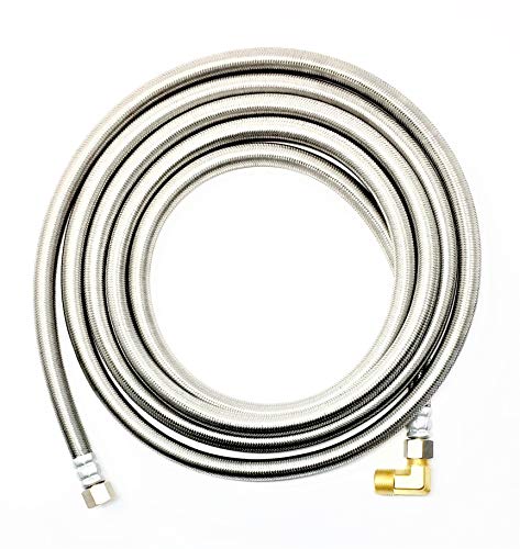 Shark Industrial Premium Stainless Steel Dishwasher Hose - 10 FT No-Lead Burst Proof Water Supply Line 3/8' comp x 3/8' comp with attached 90 degree 3/8' comp x 3/8' MIP elbow - 10 year warranty