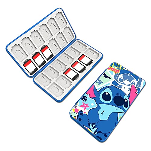 PERFECTSIGHT Cute Game Card Case for Nintendo Switch/Switch Lite/OLED, 24 Game Holder Cartridge Case for Game Cards and 24 SD Cards, Kawaii Portable Compact Storage Box (Stitc)
