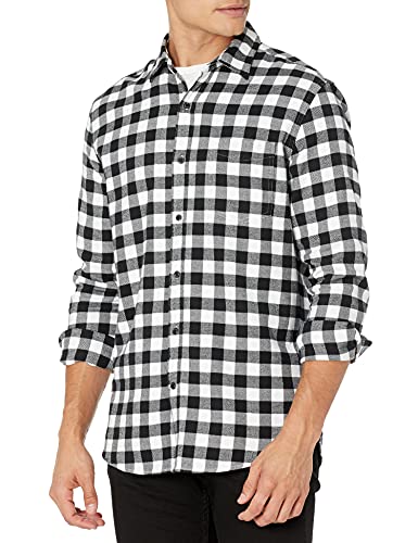 Amazon Essentials Men's Long-Sleeve Flannel Shirt (Available in Big & Tall), Black Buffalo Plaid, XX-Large