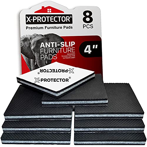 Non Slip Furniture Pads X-PROTECTOR - 8 PCS 4' - Premium Furniture Grippers! Rubber Feet Hardwood Floor Protectors for Furniture Legs - Couch Stoppers - Keep Your Furniture in Place Forever!