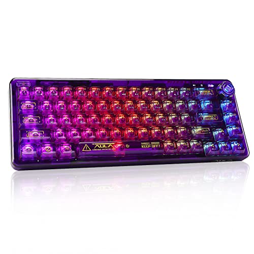 CHICHEN 60% Portable Mechanical Gaming Keyboard,Hot-swappable RGB Backlit Compact 68 Clear Keycaps,2.4Ghz Wireless/Bluetooth/USB-C,Transparent Gasket Ice Crystal Switch (Transparent Purple)