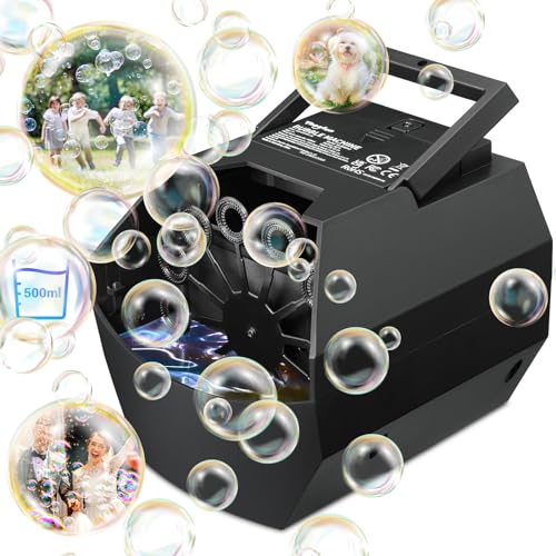 Theefun Bubble Machine: 500mL Automatic Bubble Blower for Kids and Toddlers, Portable Bubble Maker Operated by Plug-in or Batteries Bubble Toys for Outdoor and Indoor Parties Weddings Birthday