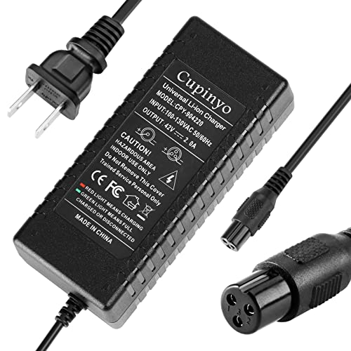Cupinyo Upgraded Faster 42V 2A Charger 3 Prong Smart Universal Compatible for 36V Lithium Battery of Most Brands