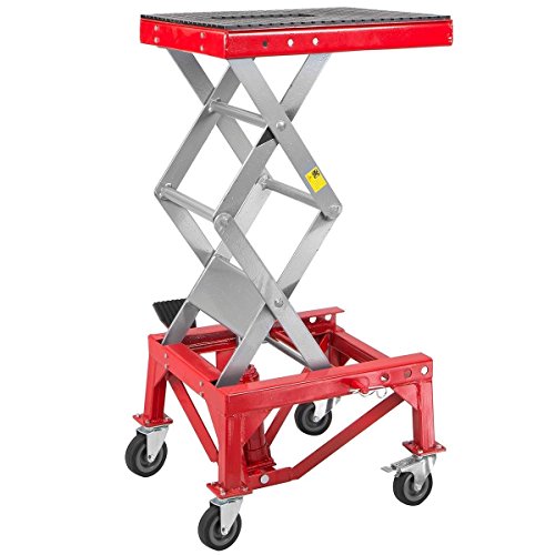 XtremepowerUS 300LBS Motorcycle Dirt Bike ATV Motorcycle Bike Scissor Jack Lifts Hoist Mini Crank Hydraulic Foot Operated Lift, Red