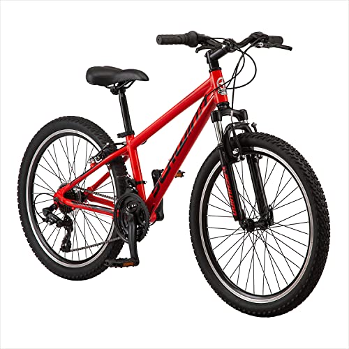 Schwinn High Timber AL Youth/Adult Mountain Bike for Boys and Girls, 24-Inch Wheels, 21-Speed, Aluminum Frame, Red