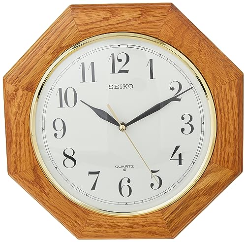 SEIKO 12 Inch Octagonal Solid Oak Wall Clock