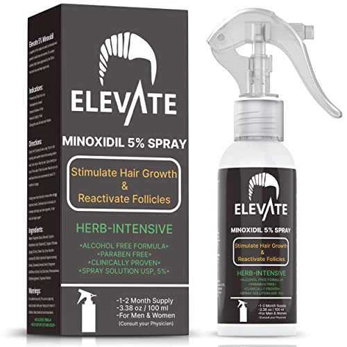 ELEVATE 5% Minoxidil Hair Liquid - Alcohol Free Non Oily Formula Extra Strength Spray Professional Treatment for Hair Loss & Hair Regrowth - Stimulate Hair Follicles for Men & Women - 1 Month Supply