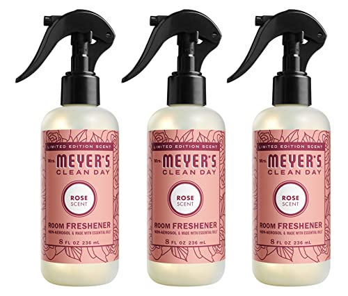 Mrs. Meyer's Room and Air Freshener Spray, Non-Aerosol Spray Bottle Infused with Essential Oils, Limited Edition Rose, 8 fl. oz - Pack of 3