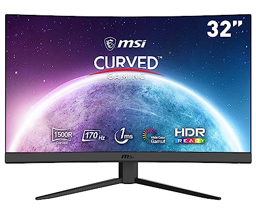 MSI Optix G32CQ4 E2 QHD 1500R Curvature 16:9 Aspect Ratio Non-Glare Super Narrow Bezel 1ms 2560 x 1440 170Hz Refresh Rate Tilt Adjustment AMD FreeSync 32' Monitor,Black