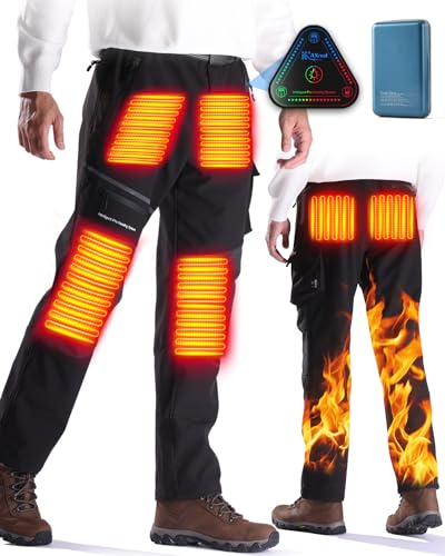 Axnol Heated Pants with 20000mAh Battery Pack Electric Heated Snow Hiking Pants Winter Softshell Outdoor Trousers (L, Black)