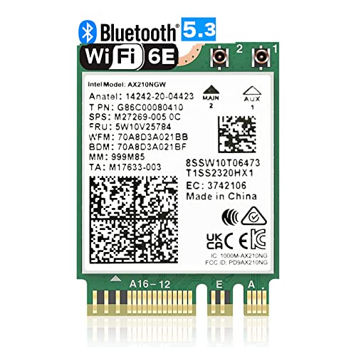 WiFi 6E AX210 NGW Wireless Card M.2 2230/NGFF WiFi 6E Laptop Module with Bluetooth 5.3, 5400Mbps Tri-Band AX210 WiFi Chip Adapter, MU-MIMO, Ultra-Low Latency, Supports Windows 11/10 (64bit)