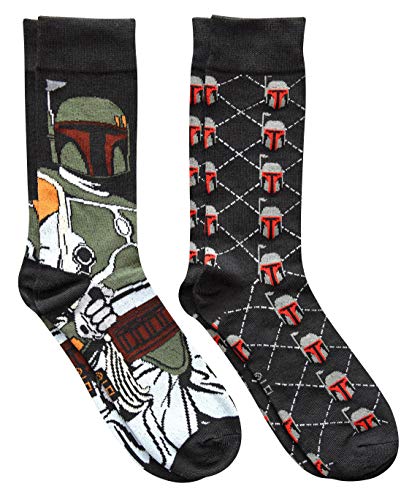 STAR WARS Boba Fett Argyle Men's Crew Socks 2 Pair Pack Shoe Size 6-12