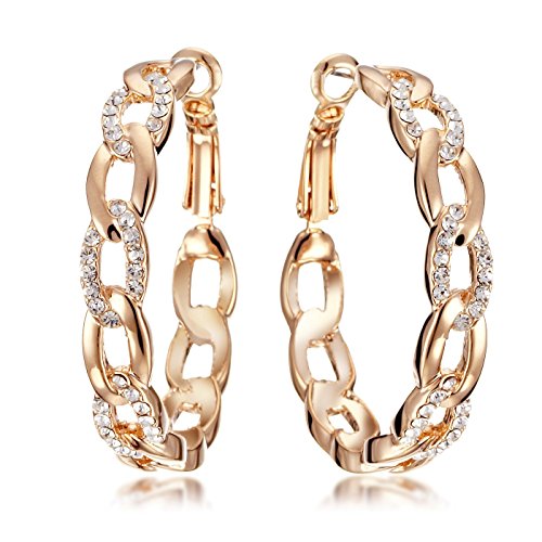 Gemini Women's Jewelry 18K Rose Gold CZ Diamond Hoop Earring Valentine's Day Gifts Gm039Rg 1.5 inches