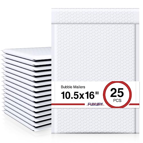 Fuxury White Bubble Mailers 10.5x16 Inch 25 Pack, Self Seal Padded Envelopes Waterproof Shipping Bags, Padded Mailers, Bubble Bags for Mailing, Packaging, Small Business, 5