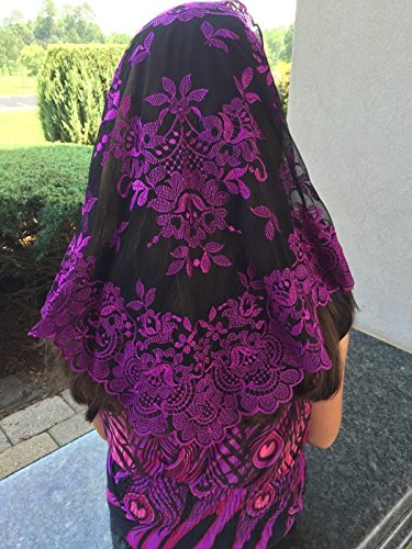 Purple black Spanish Style veils and Mantillas Mantilla Church Chapel Lace Mass Large-PBSP