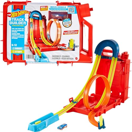 Hot Wheels Toy Car Track Set, Track Builder Unlimited Playset Fuel Can Stunt Box, 14 Component Parts & 1:64 Scale Vehicle