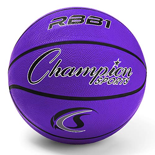 Champion Sports Rubber Junior Basketball, Heavy Duty - Pro-Style Basketballs - Premium Basketball Equipment, Indoor Outdoor - Physical Education Supplies (Size 5, Purple) (RBB2PR