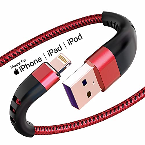 Essri Apple MFi Certified 3 Pack iPhone Charger 6ft, Long Lightning Cable Strong Nylon Braided Charging Cable 6 Foot, Fast iPhone USB Cord for Apple iPhone11/ X/XS/XR/8/7/6/5S/SE/iPad Mini Air（Red）